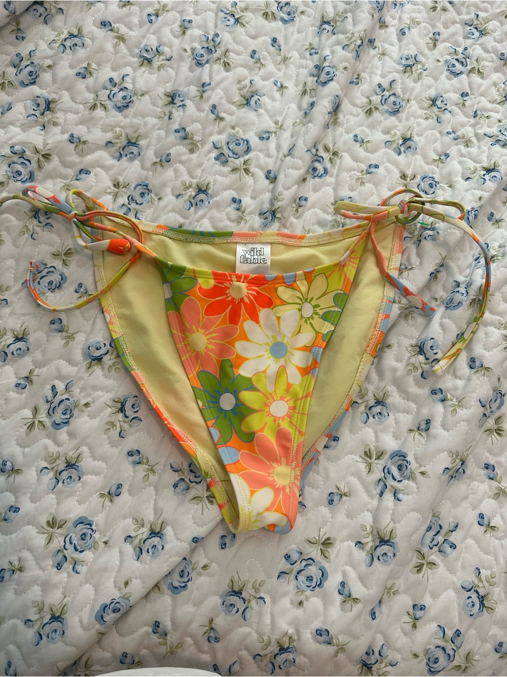 wild fable Neon Floral Tie-Side Bikini Bottom in Orange, Yellow, Green